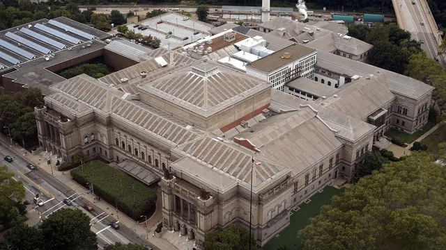 An archive aerial view of the Carnegie Museum of Natural History building
