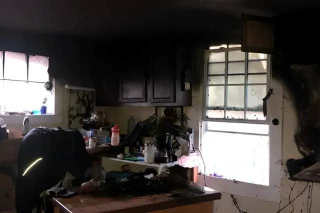 Fire damage inside the shelter kitchen