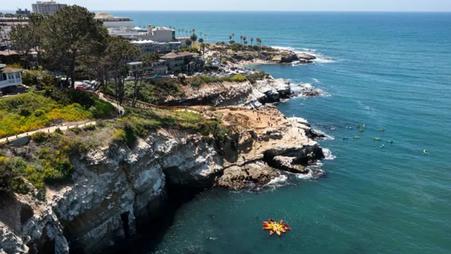 An archive aerial view of the La Jolla coastline