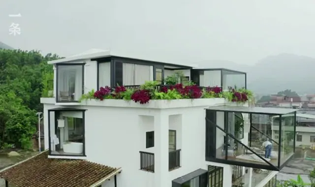 Modern white house with large windows