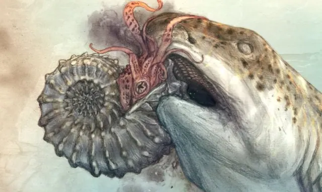 Artist’s reconstruction of prehistoric marine predation