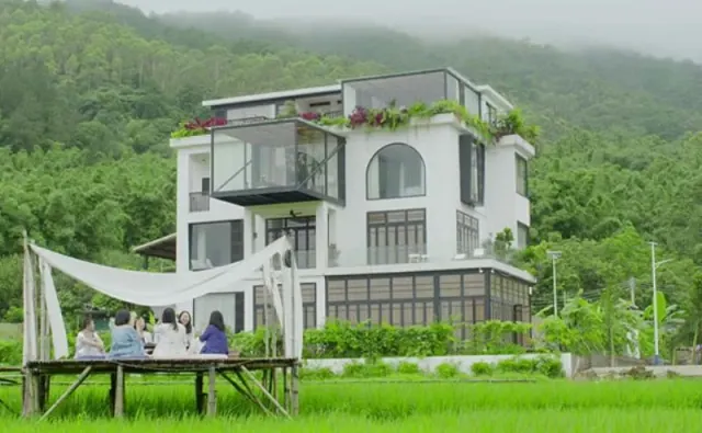 White house beside a green field