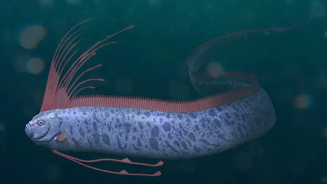 An illustrative digital depiction of an oarfish underwater