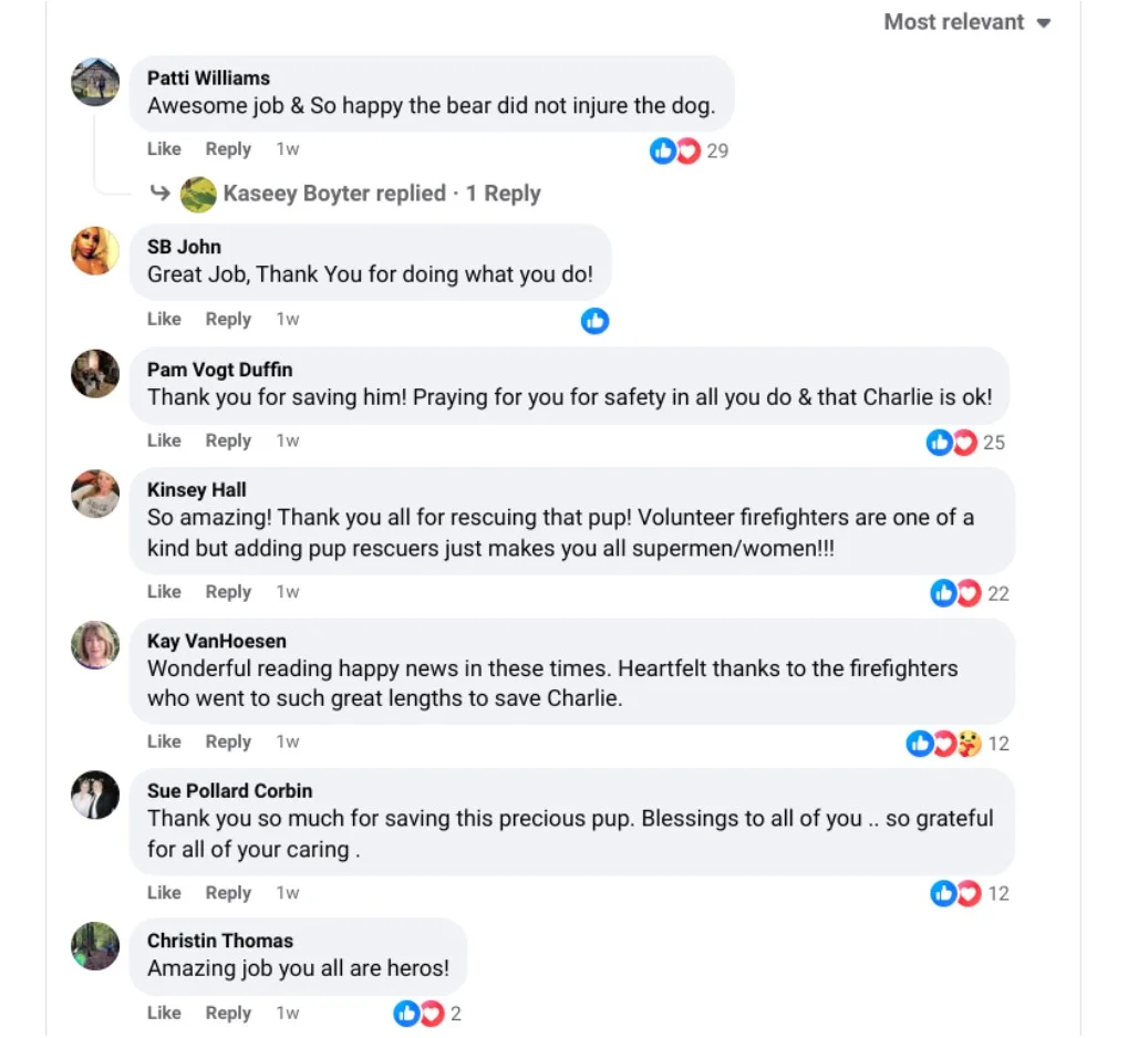 Comment section from a Facebook post