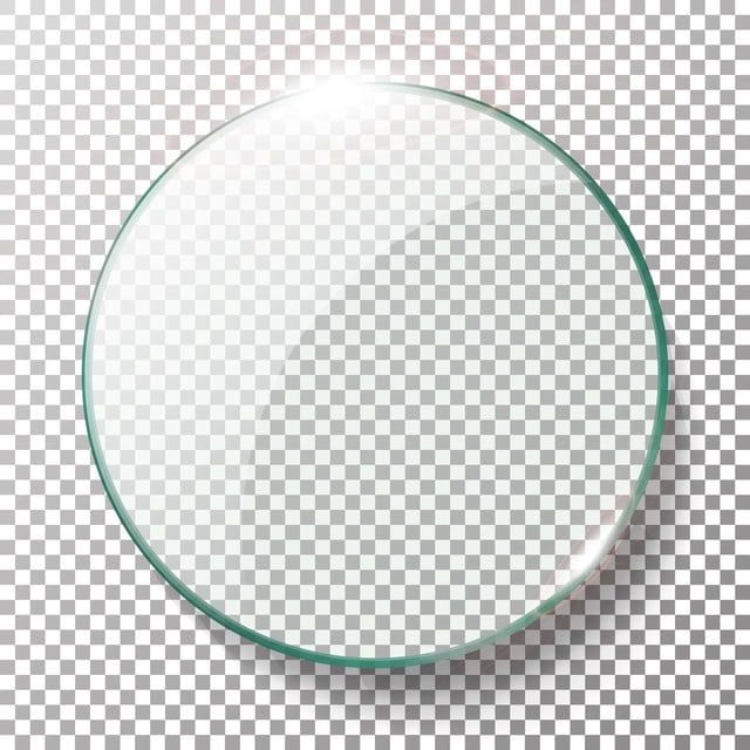 An illustrative image of a round glass pane against a checkerboard background.