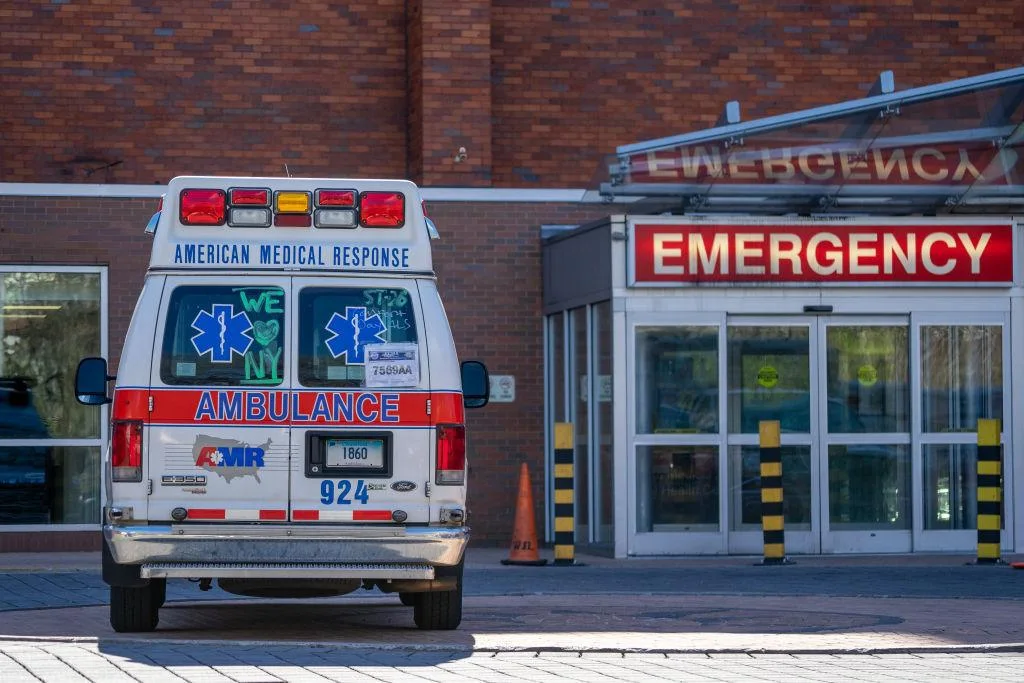 Ambulance sits at Emergency bay at Lincoln Medical Center
