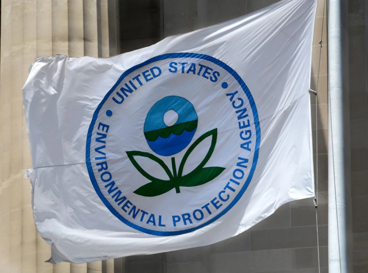 Flag flying in the wind with the logo of the United States Environmental Protection Agency