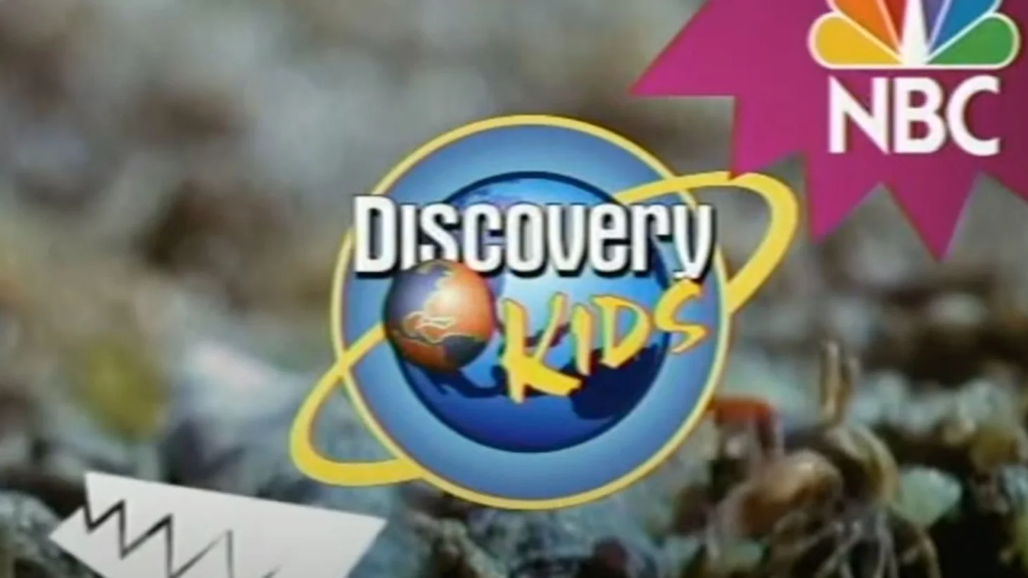 A logo representing the partnership between Discovery Kids and NBC, displayed over a blurred background