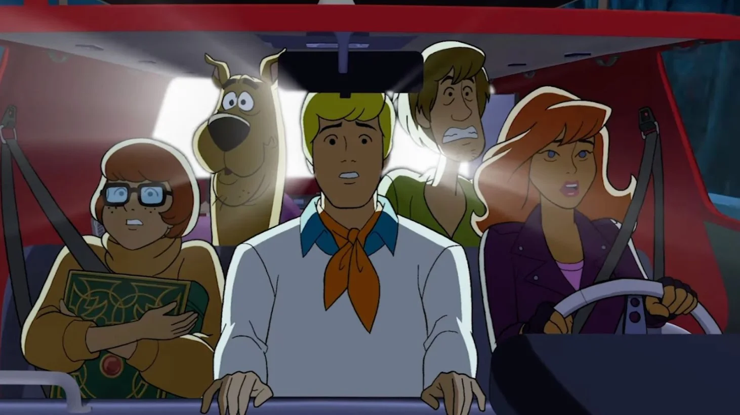 An animated image of the characters from Scooby-Doo. Scooby, Shaggy, Fred, Daphne, and Velma